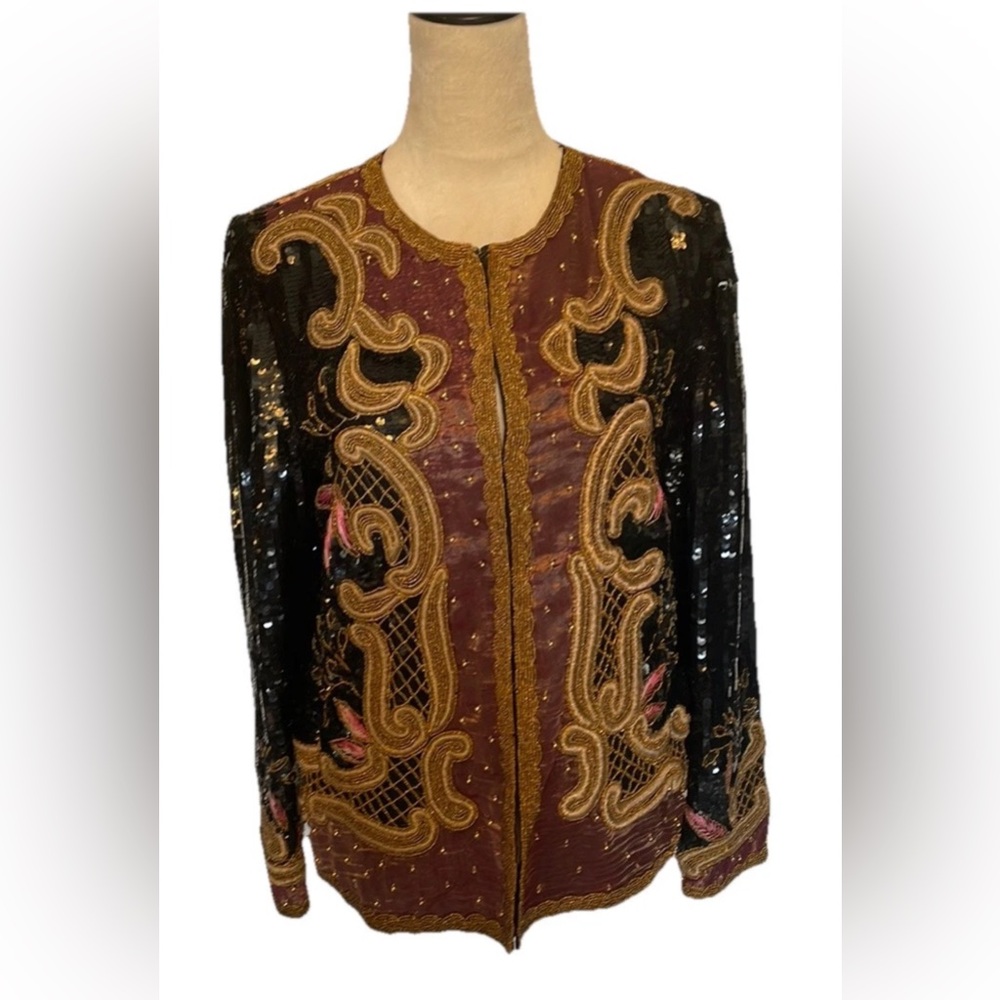 Vintage STUNNING Heavily Sequined Beaded Embroidered Silk Jacket